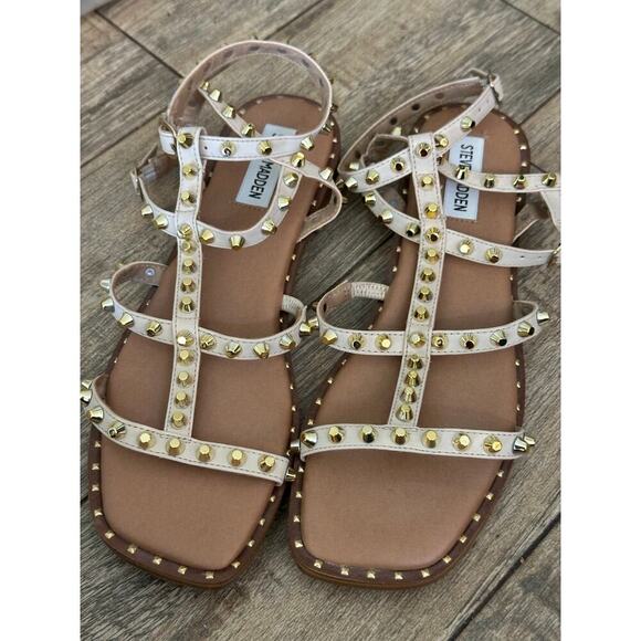 Steve Madden Women's Cream Sunnie Studded Gladiator Flat Sandals Size 8 - Picture 8 of 10